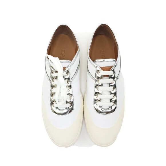 Bally Saffira White Silver Metallic Trim Leather Low Top Sneakers Womens US 9.5 - Picture 4 of 9